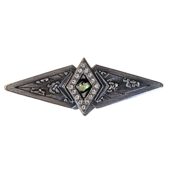 Vintage Nuri Silver & Abalone Art Deco Diamond Shaped Brooch - Picture 1 of 6